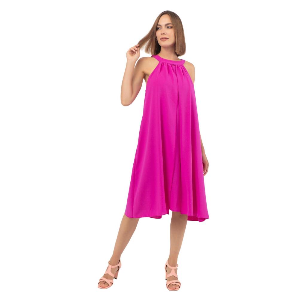 NEW ISLE BY MELIS KOZAN halter flutter body dress in pink punch
